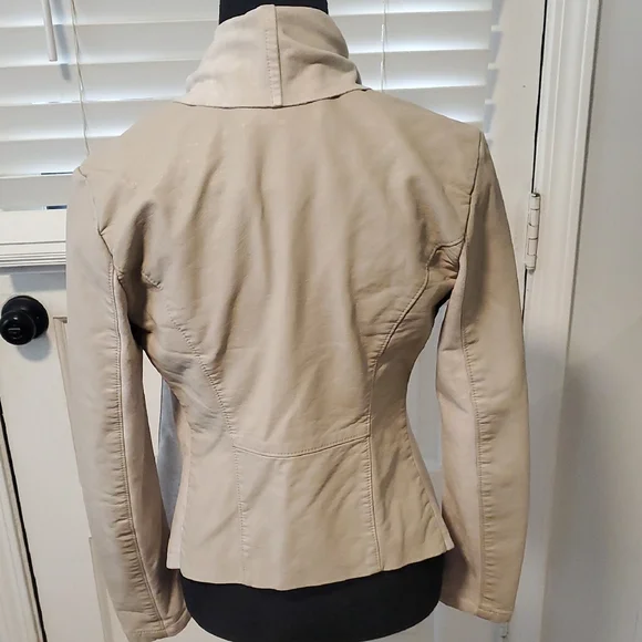 Blank NYC Cream Asymmetrical Faux Suede And Faux Leather Zip Up Jacket - Picture 12 of 15